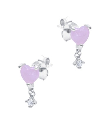 Pink Heart with Hanging CZ Silver Stud Earring STS-6266